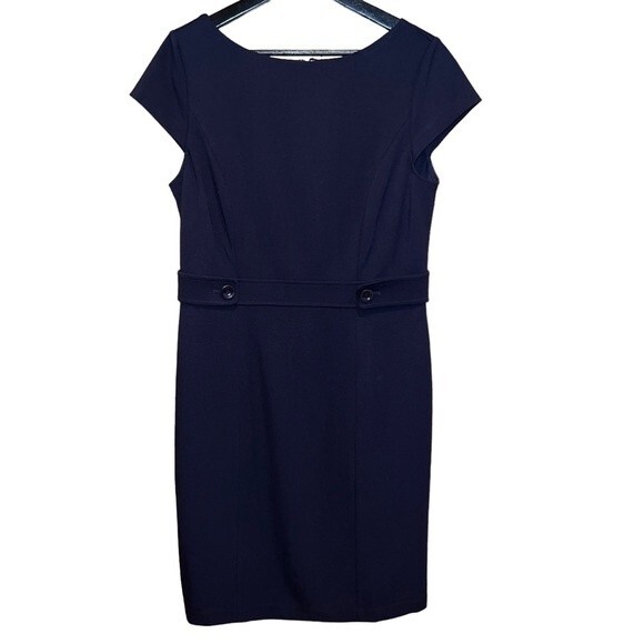 Talbots Dresses & Skirts - Talbots Black Sheath Midi‎ Dress Faux Belt Size 10